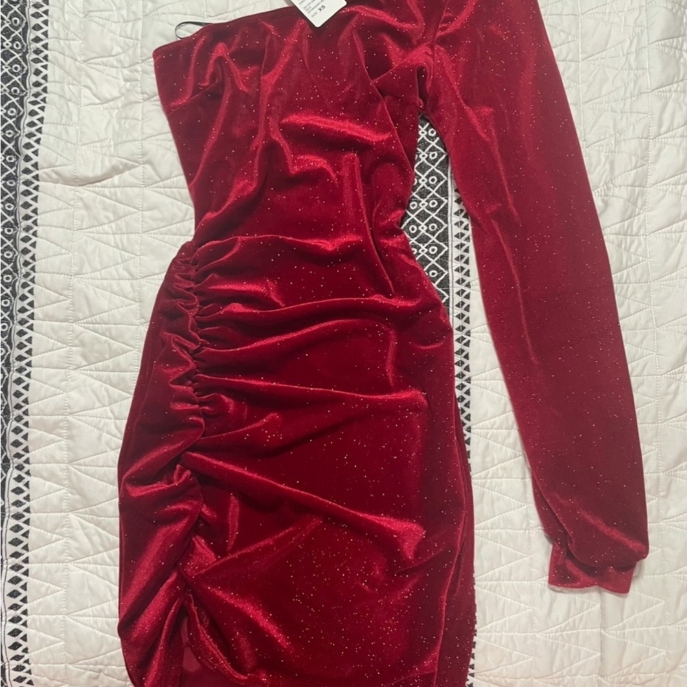 Windsor Red Asymmetrical Ruched Bodycon Dress